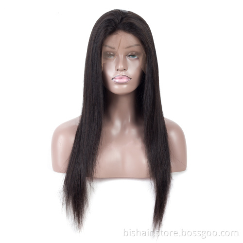 Brazilian black ladies real hair wig 28 inch straight hair 100% real human hair 13x4T partial pre-pulled mesh wig wholesaler